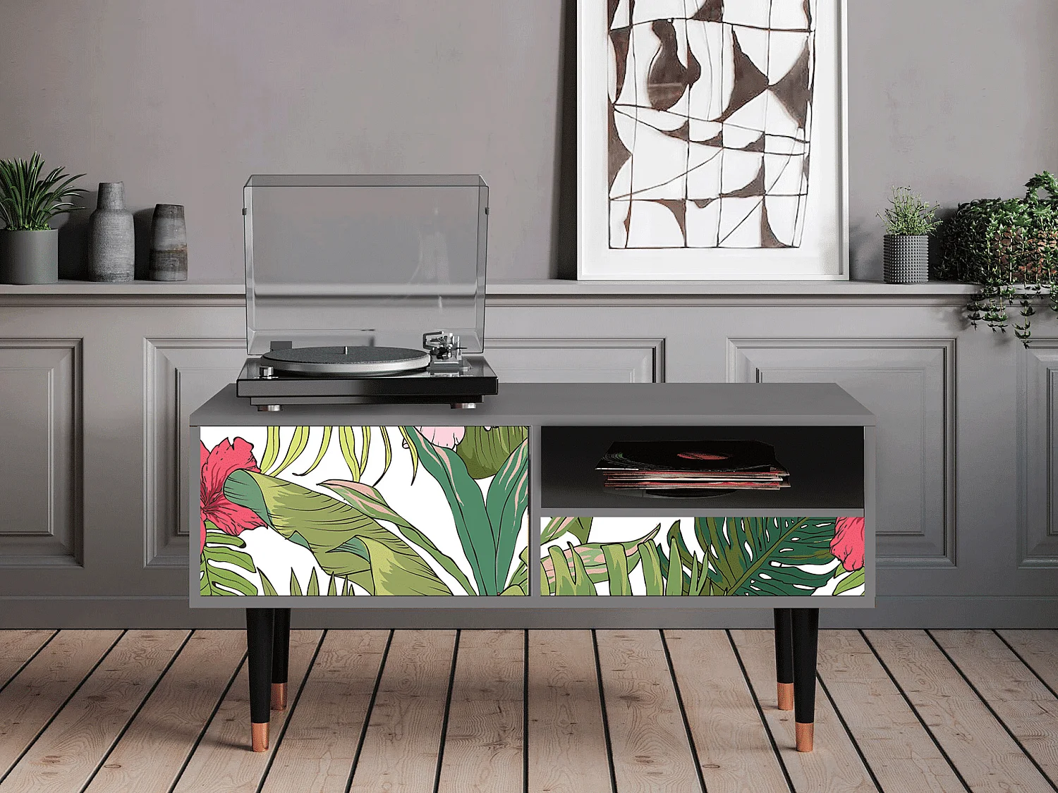 Mobile TV - 115х59х48 cm - T3 - Verdant Tropics, Grigio