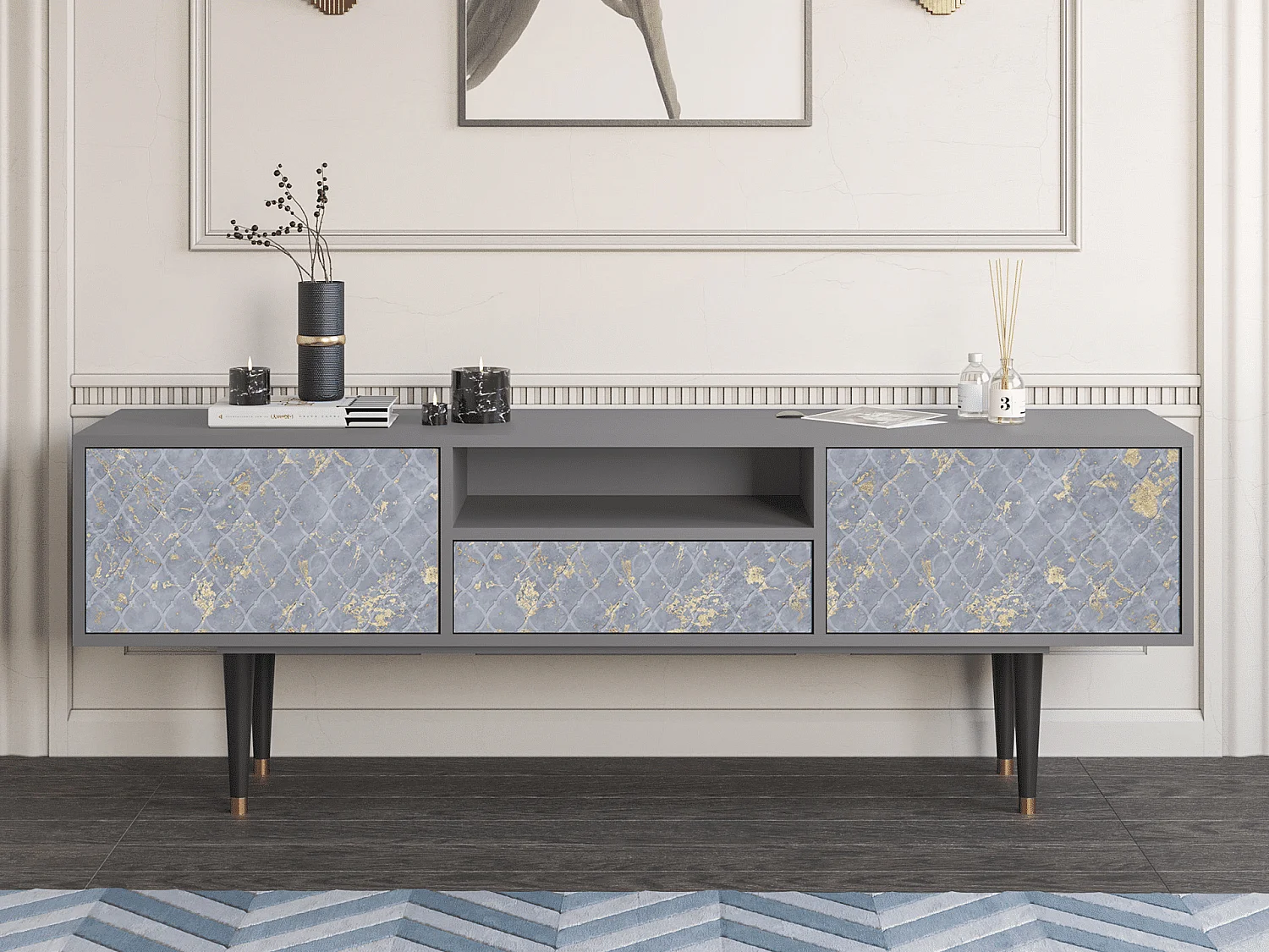 Meuble TV - 170х59х41 cm - T6 - Golden Smoke, Gris