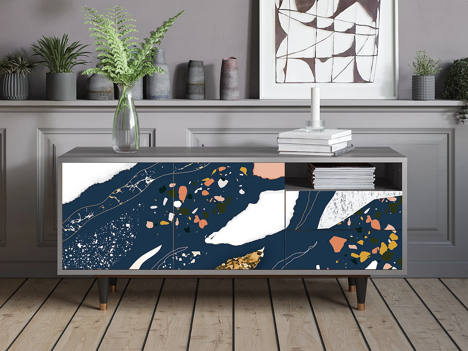 Meuble TV - 125х56х41 cm - T7 - Nude Iceberg, Gris