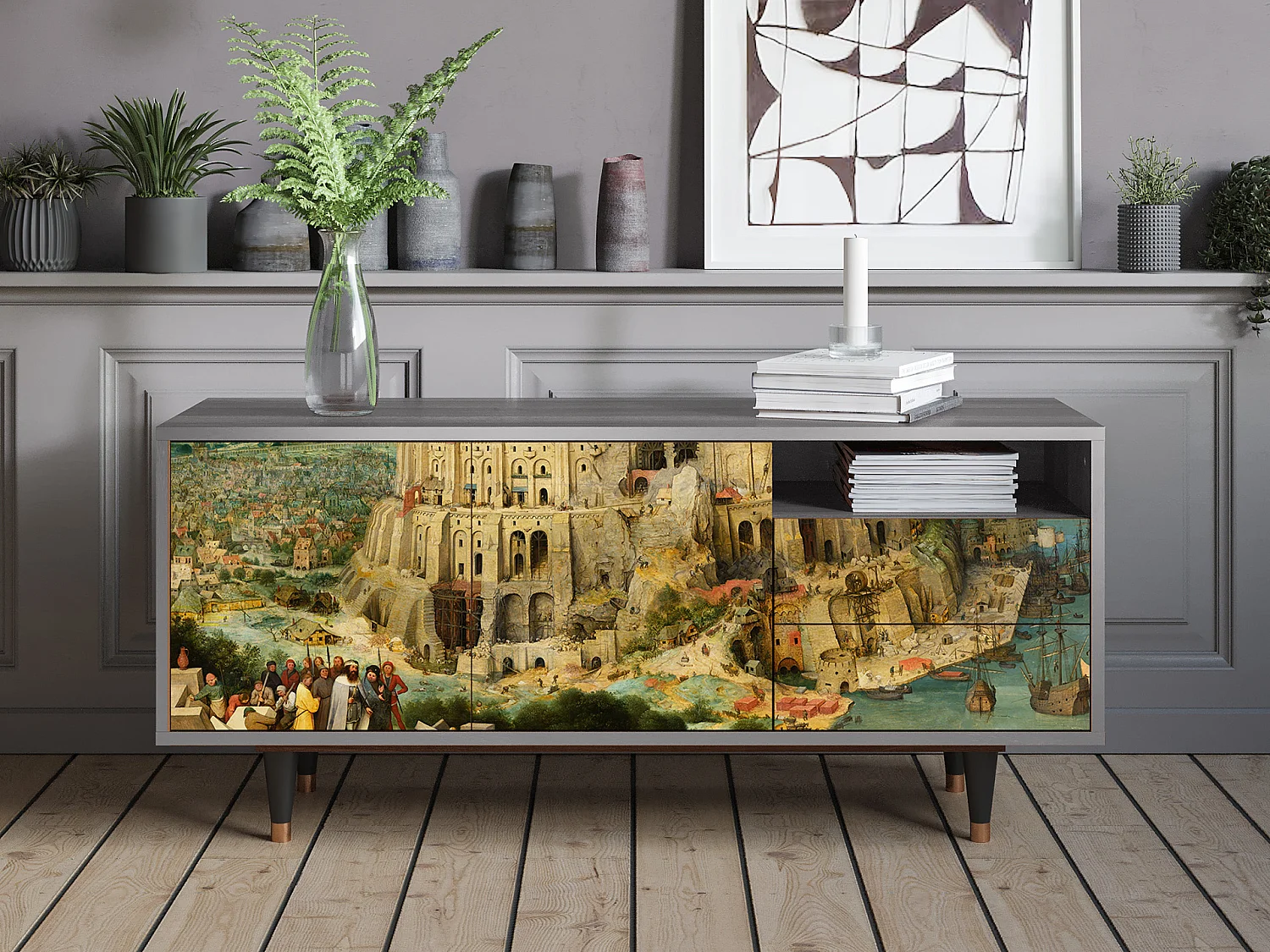 Meuble TV - 125х56х41 cm - T7 - Elder The Tower, Gris