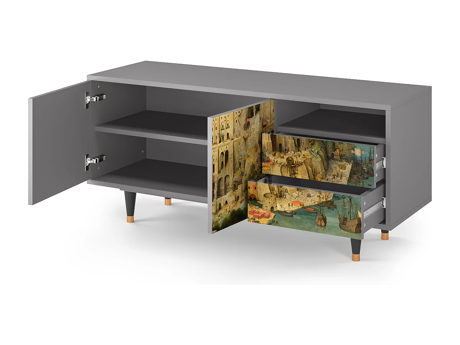 Meuble TV - 125х56х41 cm - T7 - Elder The Tower, Gris