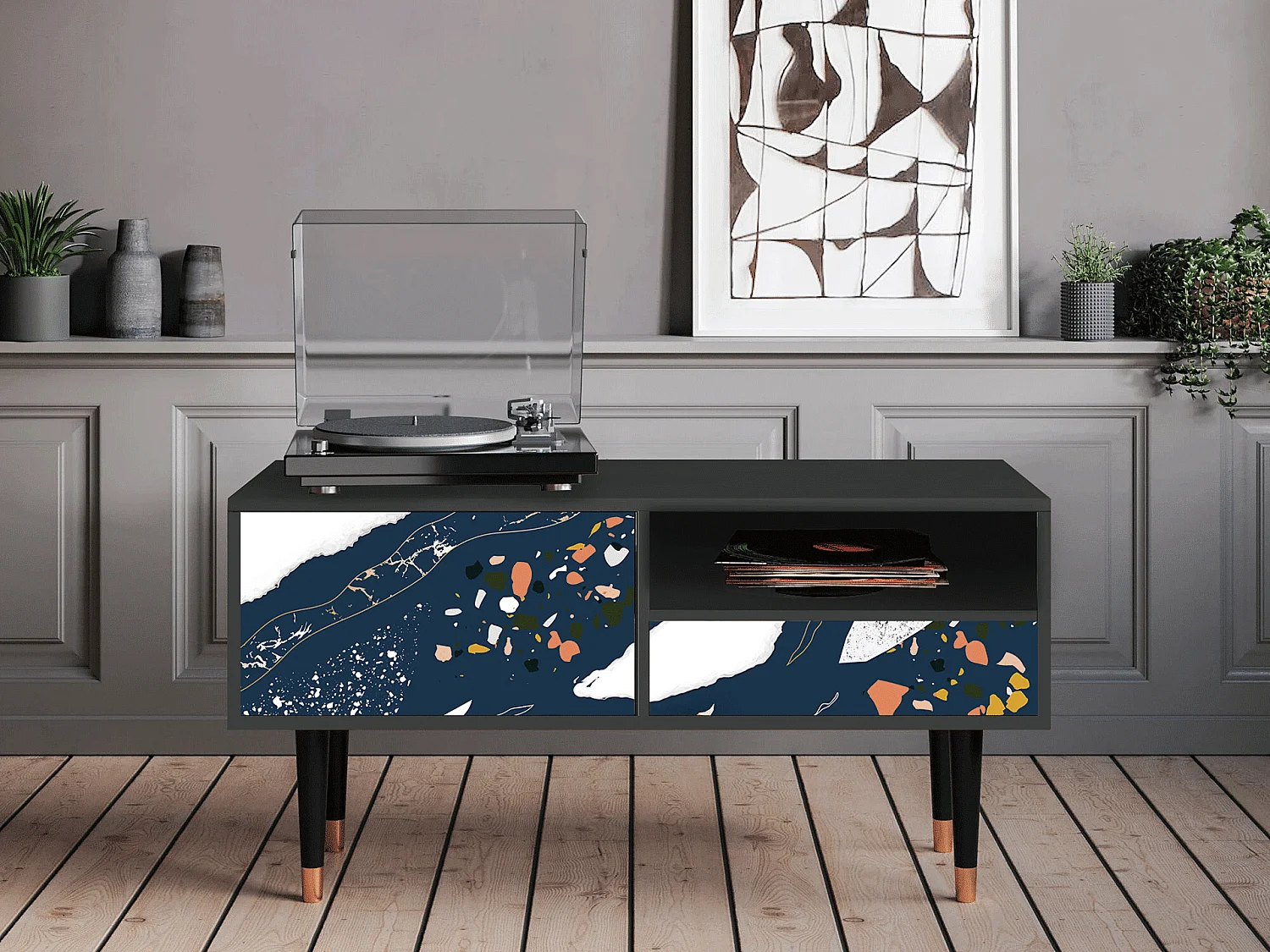 Mueble de TV - 115х59х48 cm - T3 - Nude Iceberg, Antracita