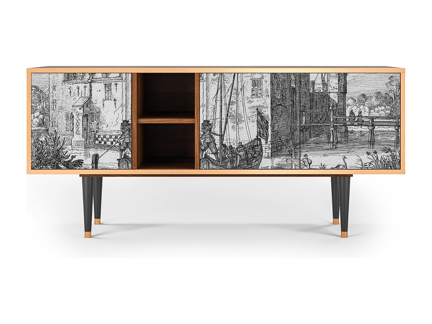 TV-meubel - 150х69х41 cm - T5 - Castle with Bridge, Walnoot