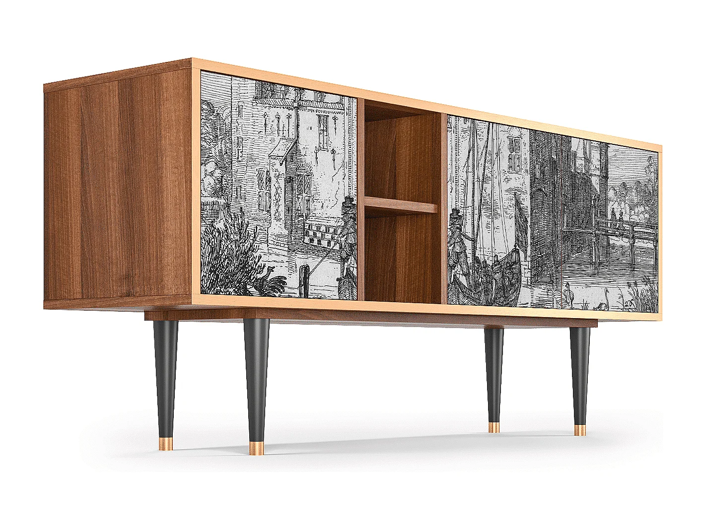 Mueble de TV - 150х69х41 cm - T5 - Castle with Bridge, Nogueira