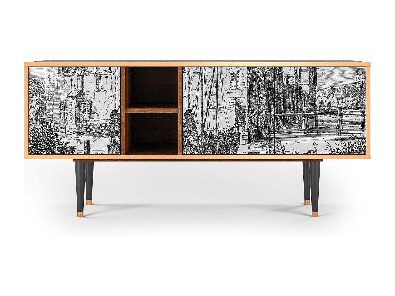 Meuble TV - 150х69х41 cm - T5 - Castle with Bridge, Noyer