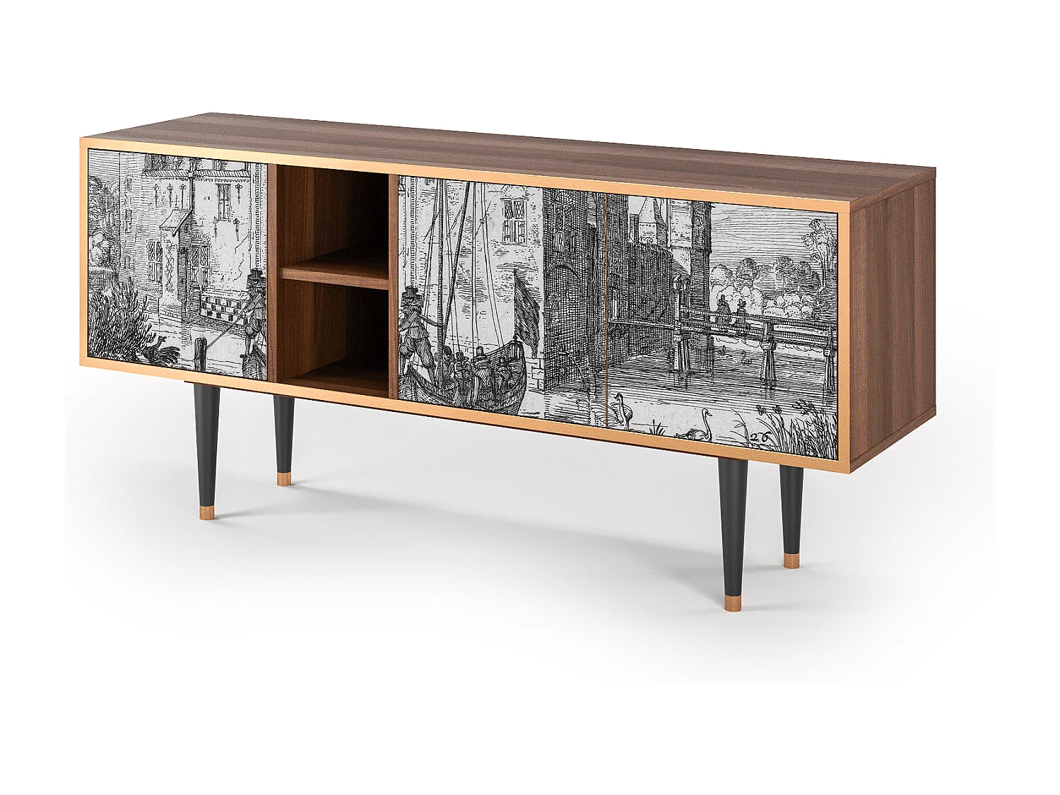 Meuble TV - 150х69х41 cm - T5 - Castle with Bridge, Noyer