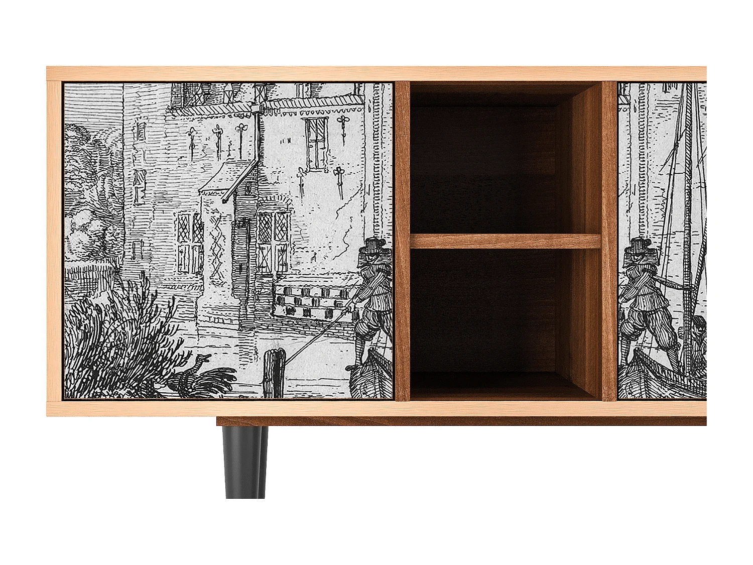 Meuble TV - 150х69х41 cm - T5 - Castle with Bridge, Noyer