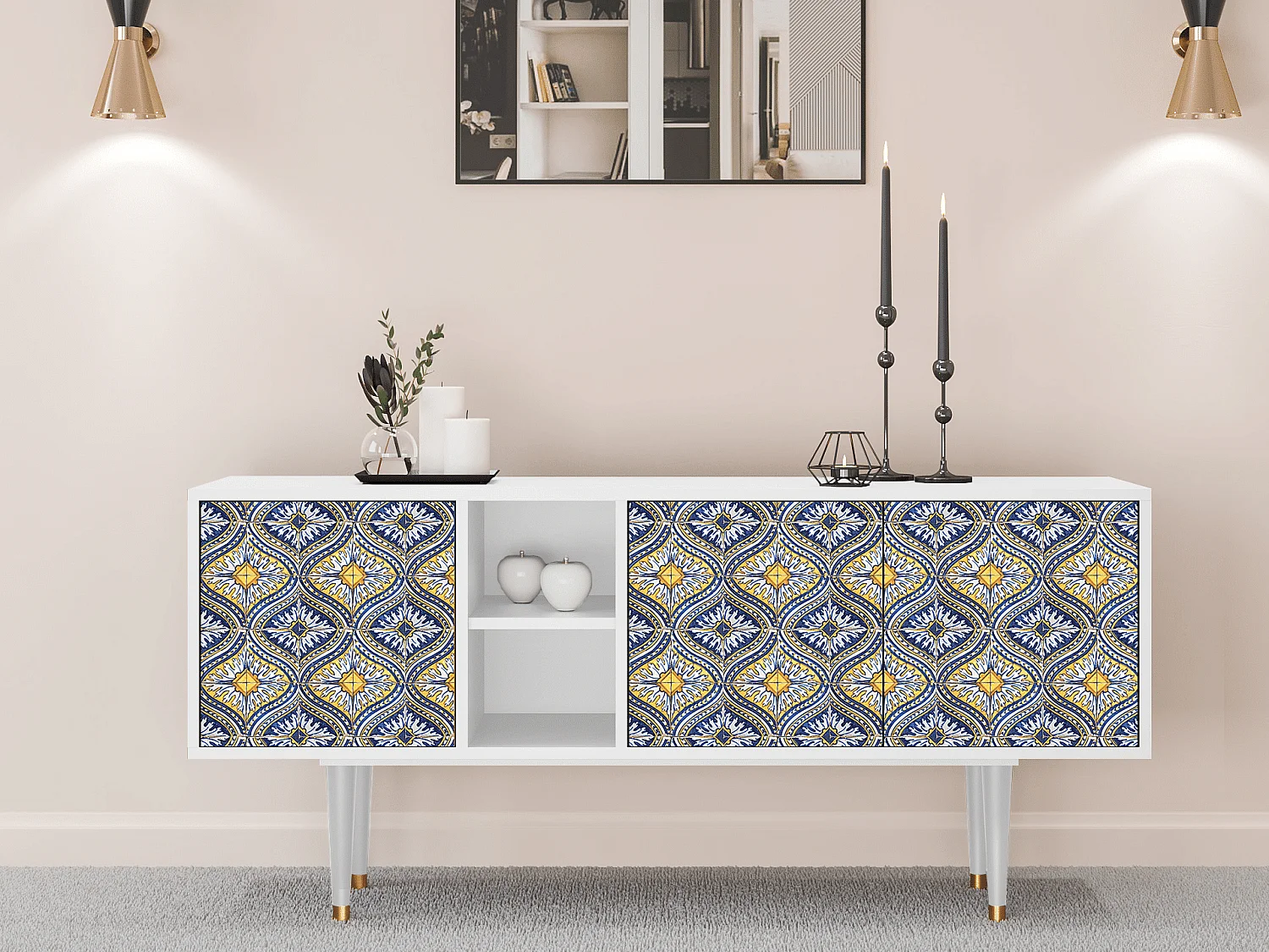 TV-meubel - 150х69х41 cm - T5 - Illusory Pattern, Wit