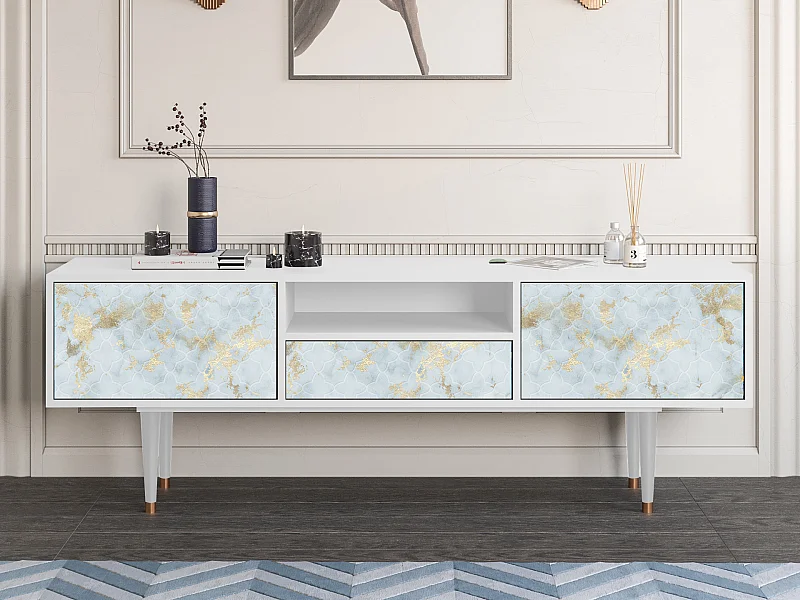 Szafka RTV - 170х59х41 cm - T6 - Golden Waves, Biały