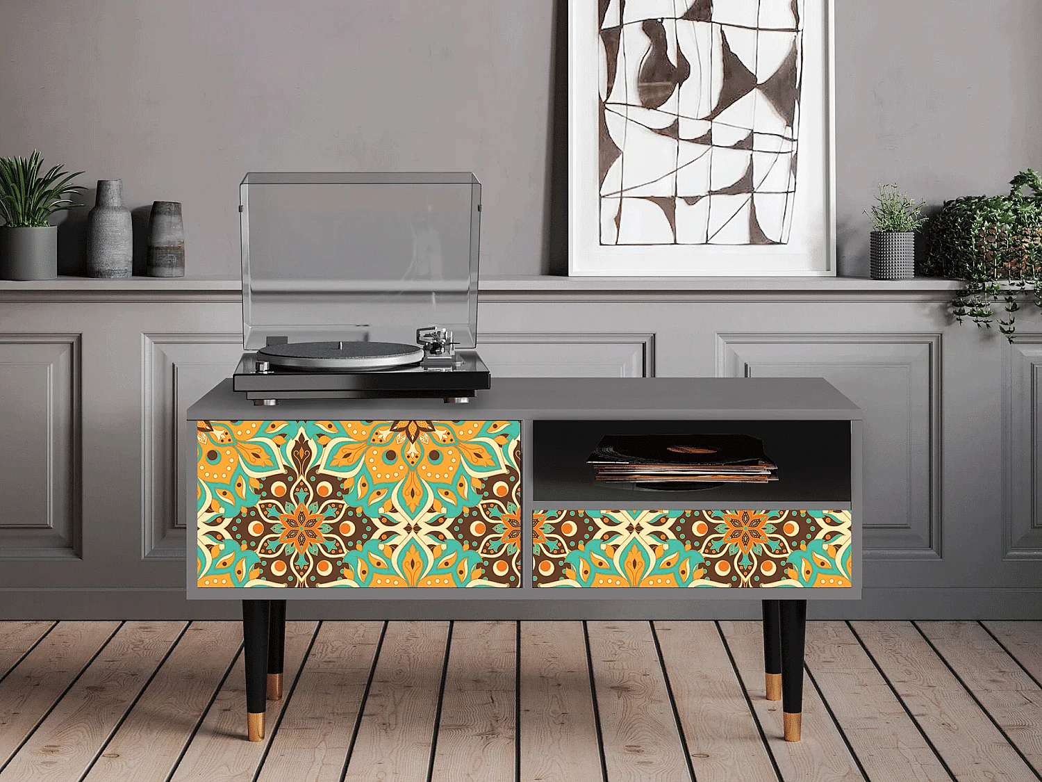 Meuble TV - 115х59х48 cm - T3 - Indian Spices, Gris