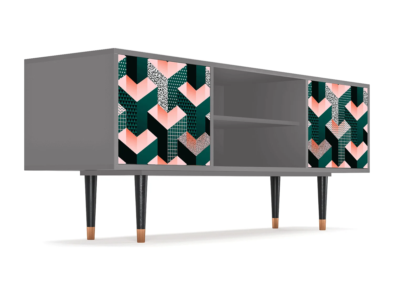 Meuble TV - 170х69х48 cm - T2 - Geometric Madness, Gris