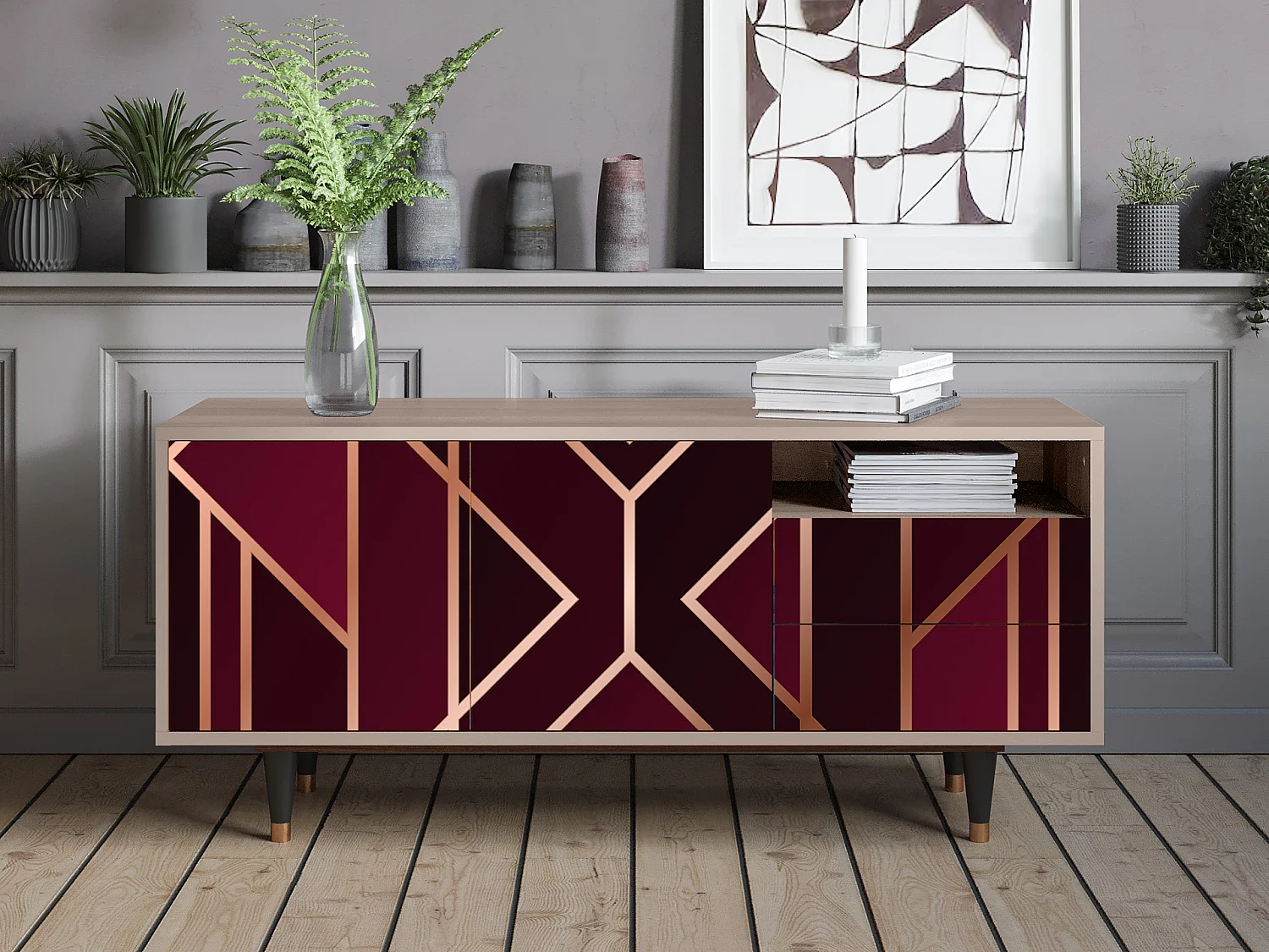 Mueble de TV - 125х56х41 cm - T7 - Burgundy Jewelery, Latte