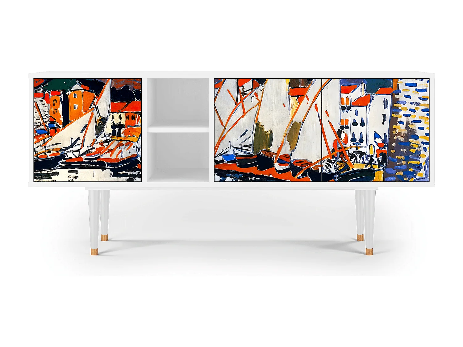 Szafka RTV - 150х69х41 cm - T5 - Le Séchage des voiles , Biały