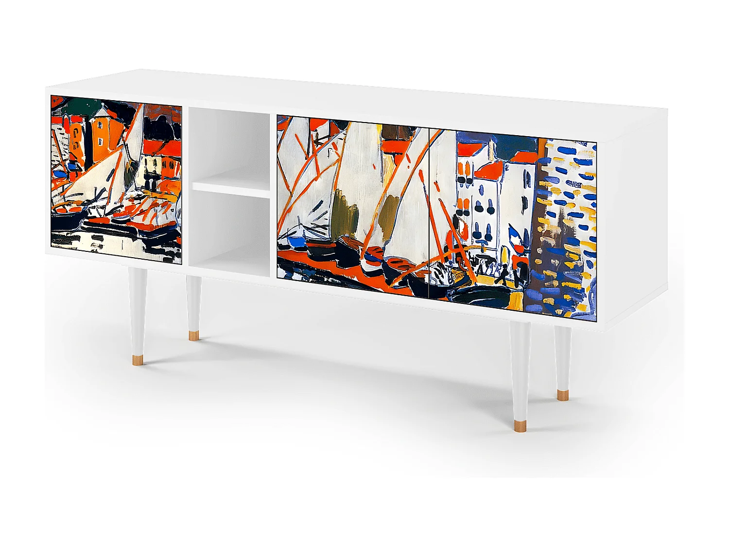 Szafka RTV - 150х69х41 cm - T5 - Le Séchage des voiles , Biały