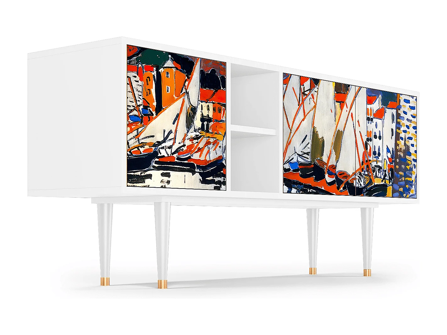 Szafka RTV - 150х69х41 cm - T5 - Le Séchage des voiles , Biały