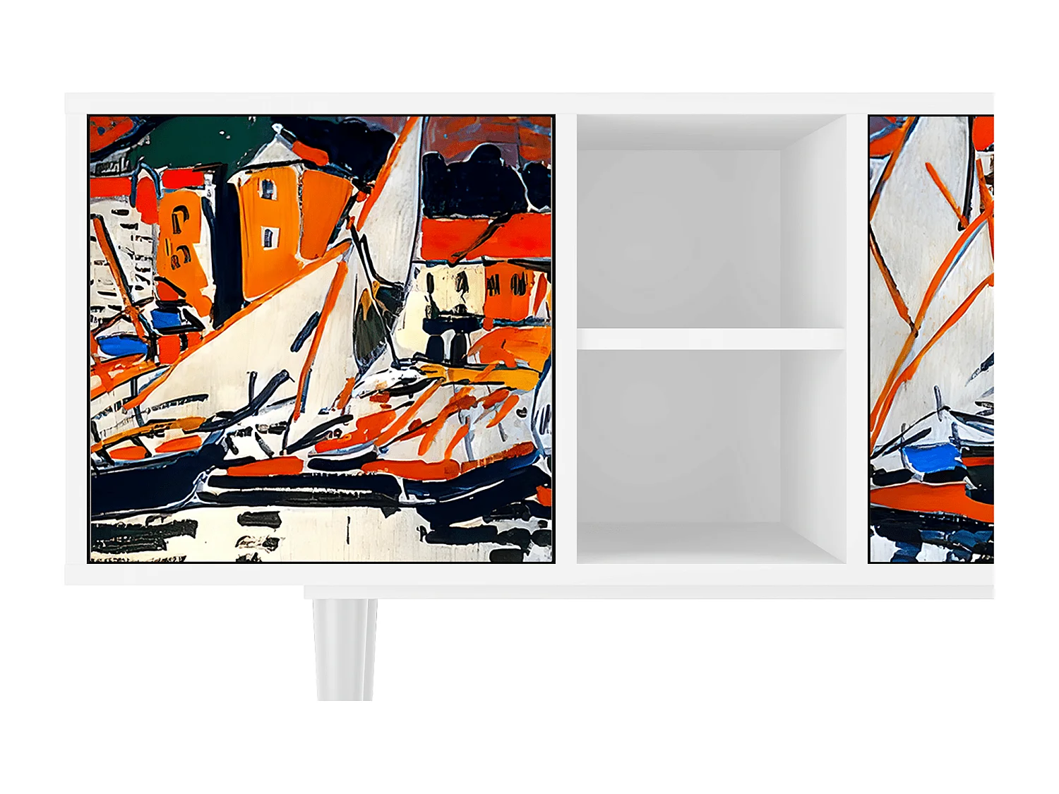 Meuble TV - 150х69х41 cm - T5 - Le Séchage des voiles , Blanc