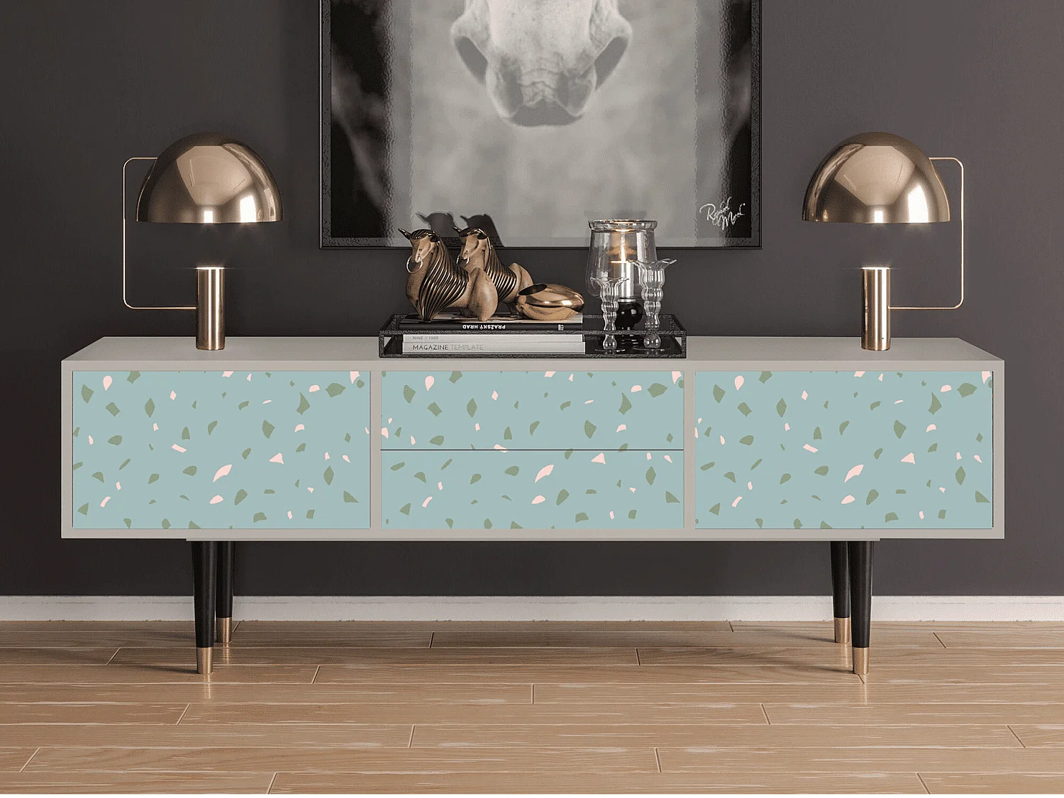 Szafka RTV - 170х59х48 cm - T4 - Blue Drops, Piaskowy