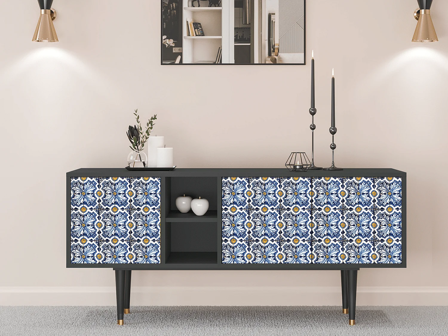 TV-meubel - 150х69х41 cm - T5 - Lovely Cornflowers, Antraciet