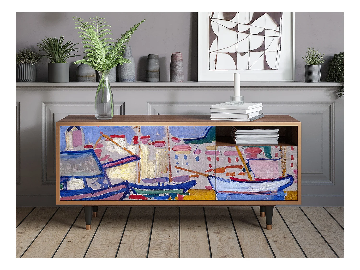 Meuble TV - 125х56х41 cm - T7 - The Port of Collioure , Noyer