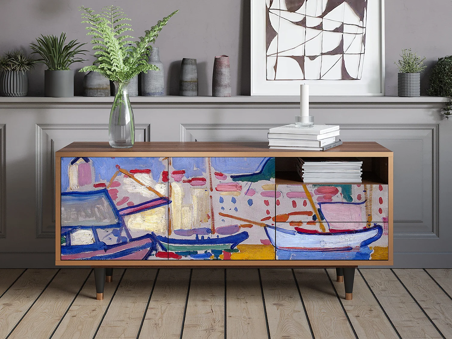 Meuble TV - 125х56х41 cm - T7 - The Port of Collioure , Noyer