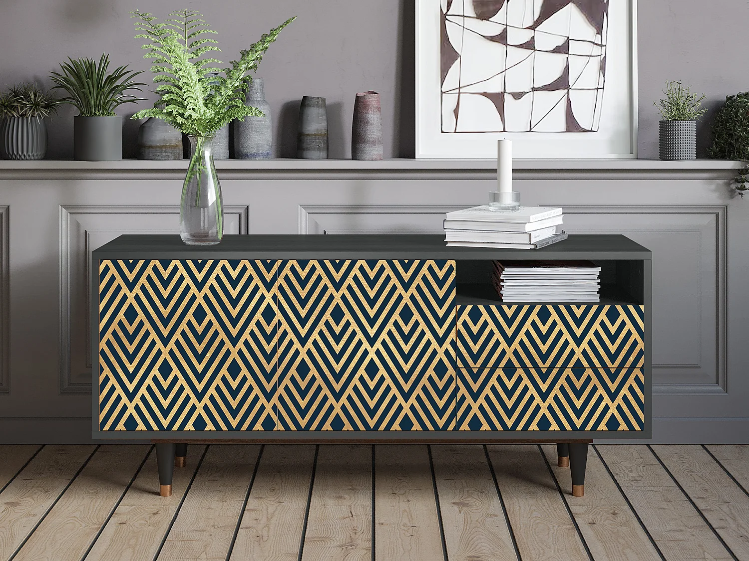 Meuble TV - 125х56х41 cm - T7 - Egypt Triangles, Anthracite