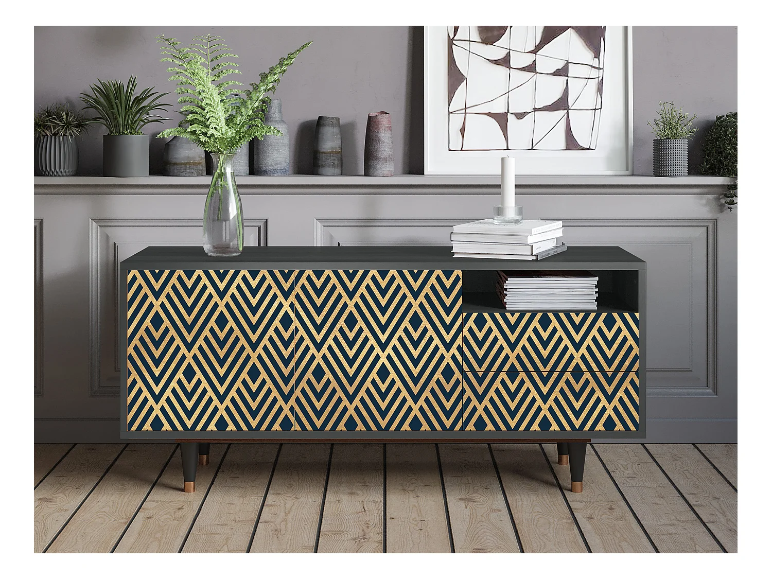Meuble TV - 125х56х41 cm - T7 - Egypt Triangles, Anthracite
