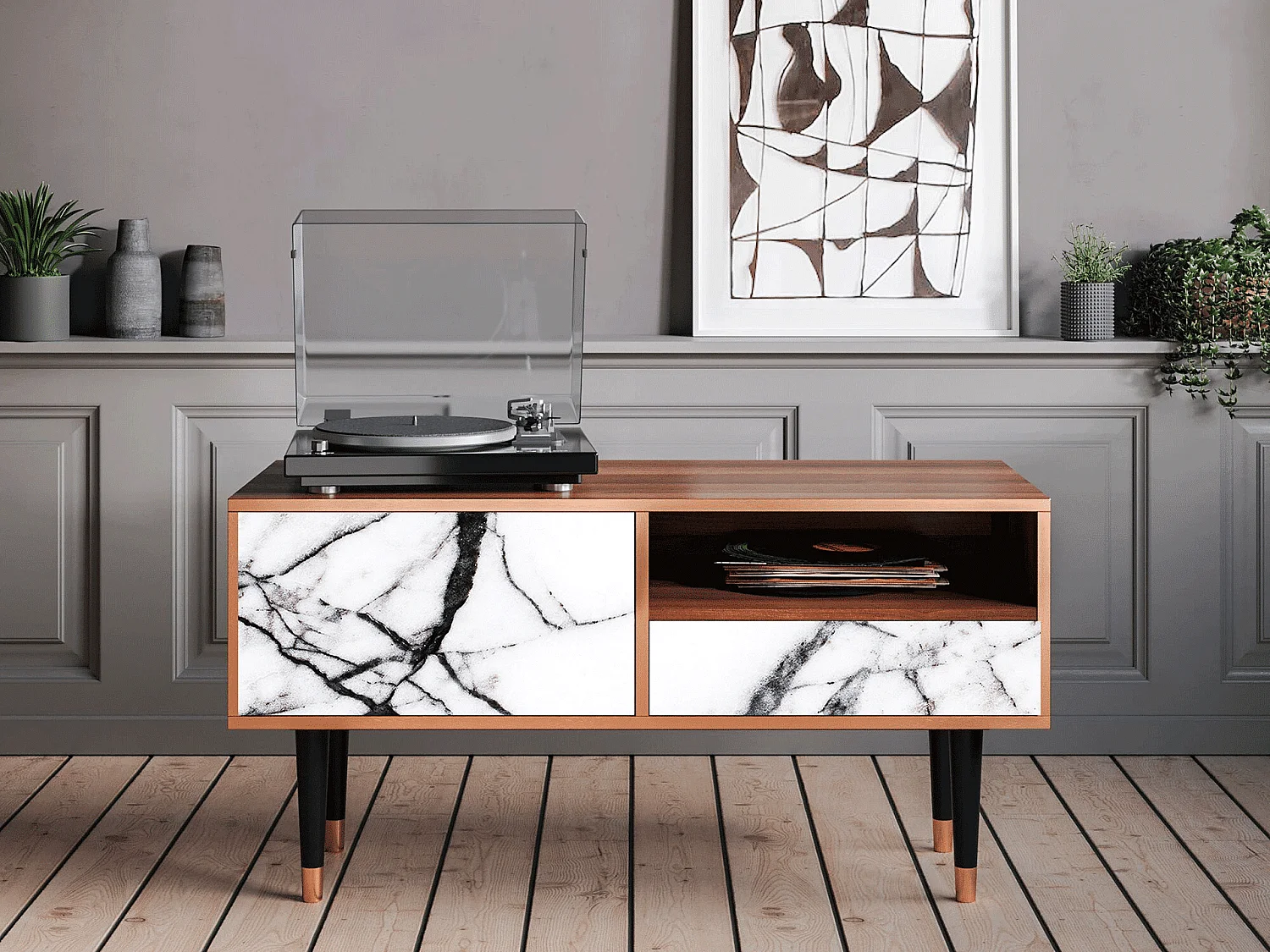 Szafka RTV - 115х59х48 cm - T3 - Raven Marble, Orzech
