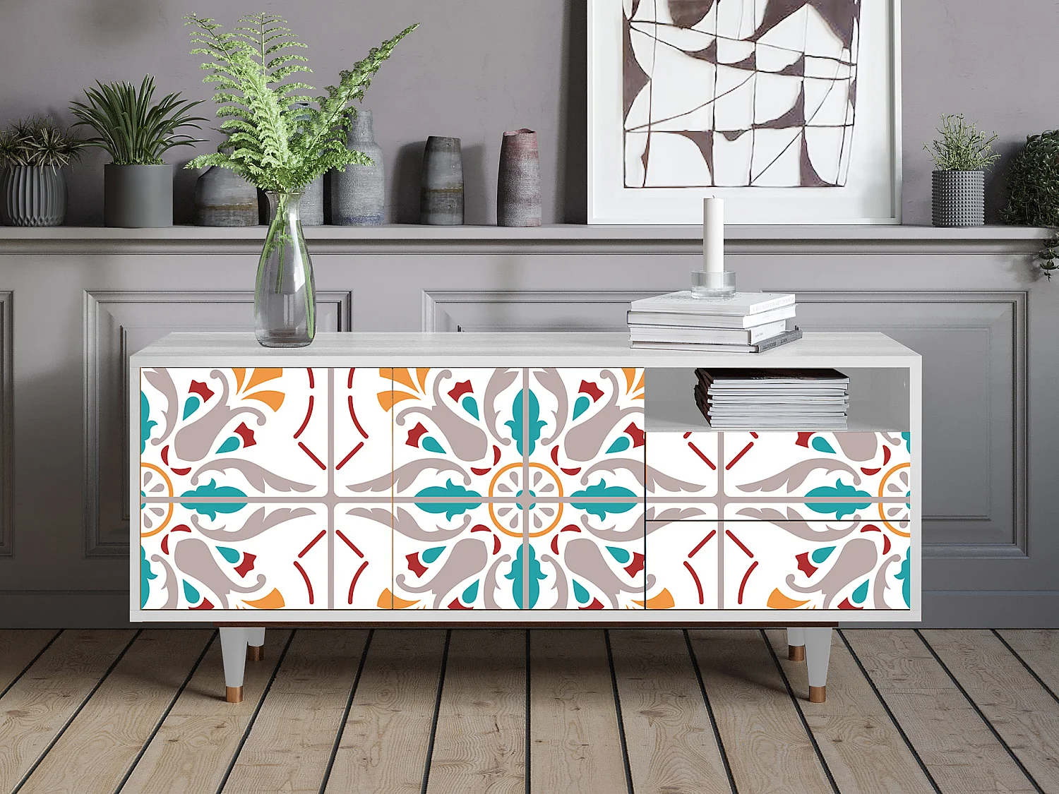 Szafka RTV - 125х56х41 cm - T7 - Spring Ceramics, Biały