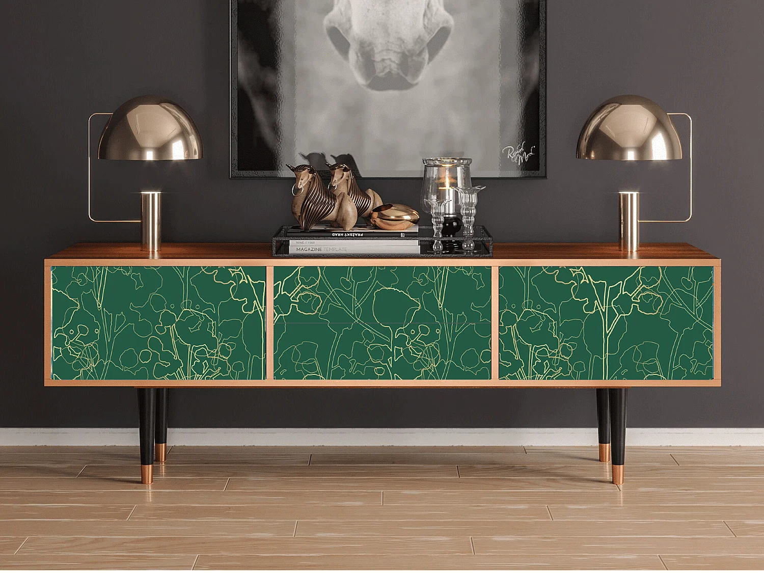 Mueble de TV - 170х59х48 cm - T4 - Emerald Forest, Nogueira
