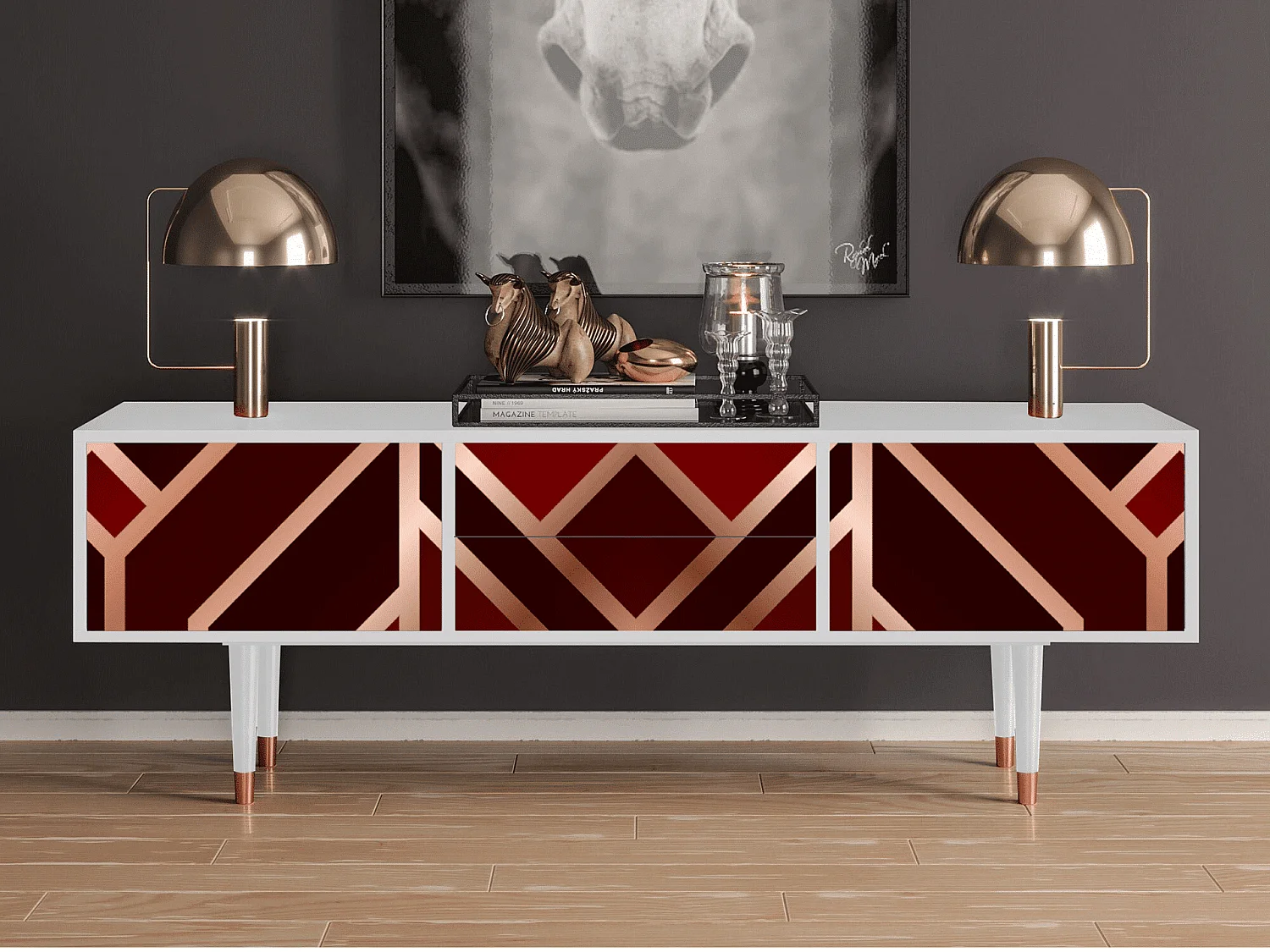 Meuble TV - 170х59х48 cm - T4 - Velvet 1920's, Blanc