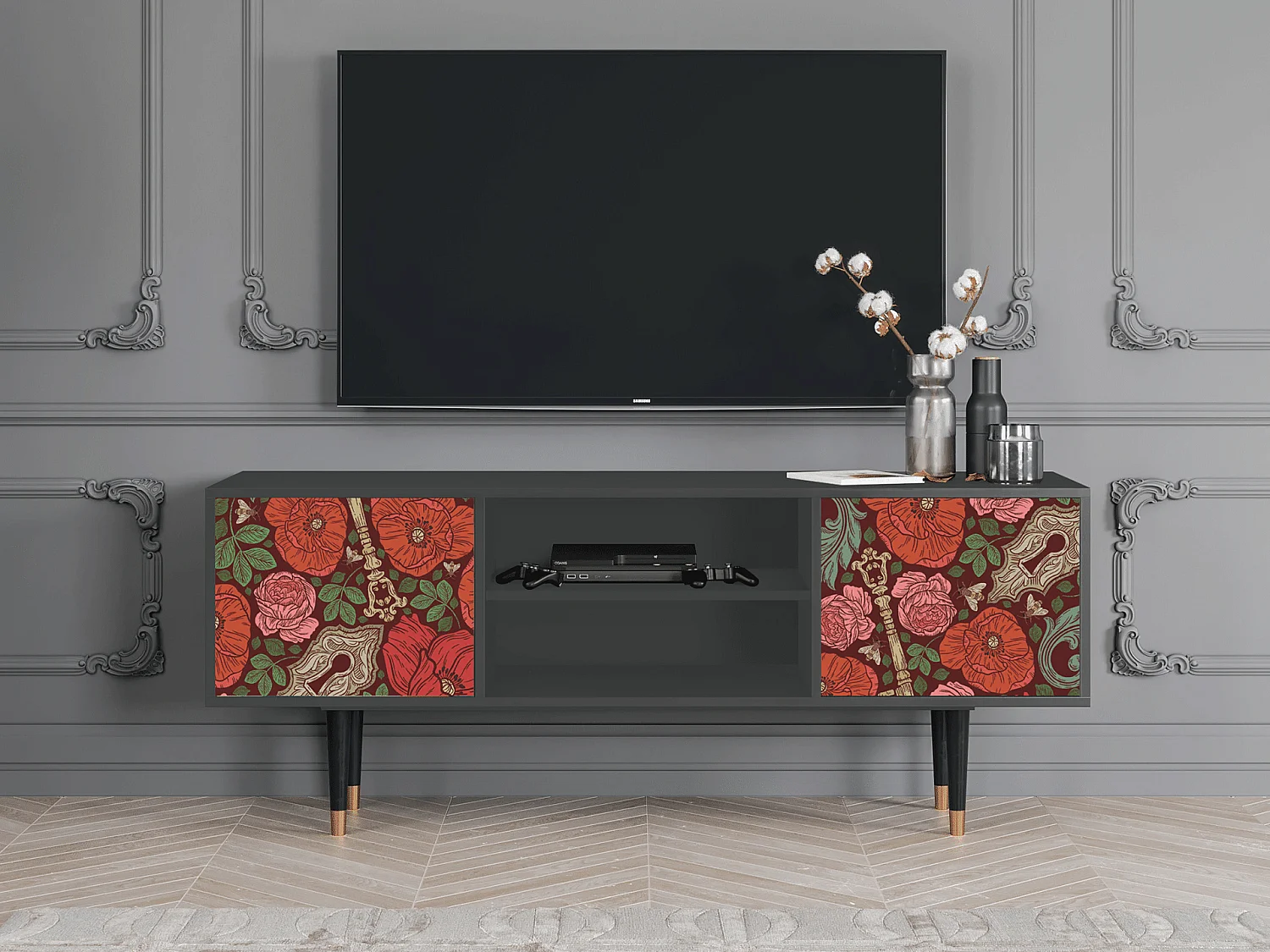 Meuble TV - 170х69х48 cm - T2 - Poppy Garden, Anthracite
