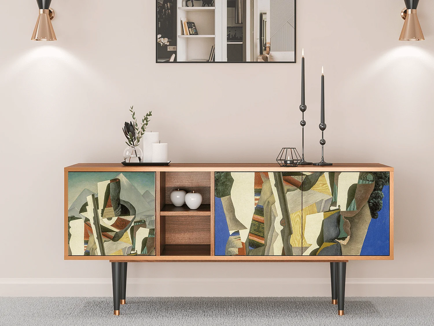 Meuble TV - 150х69х41 cm - T5 - The Cubist Paintings , Noyer