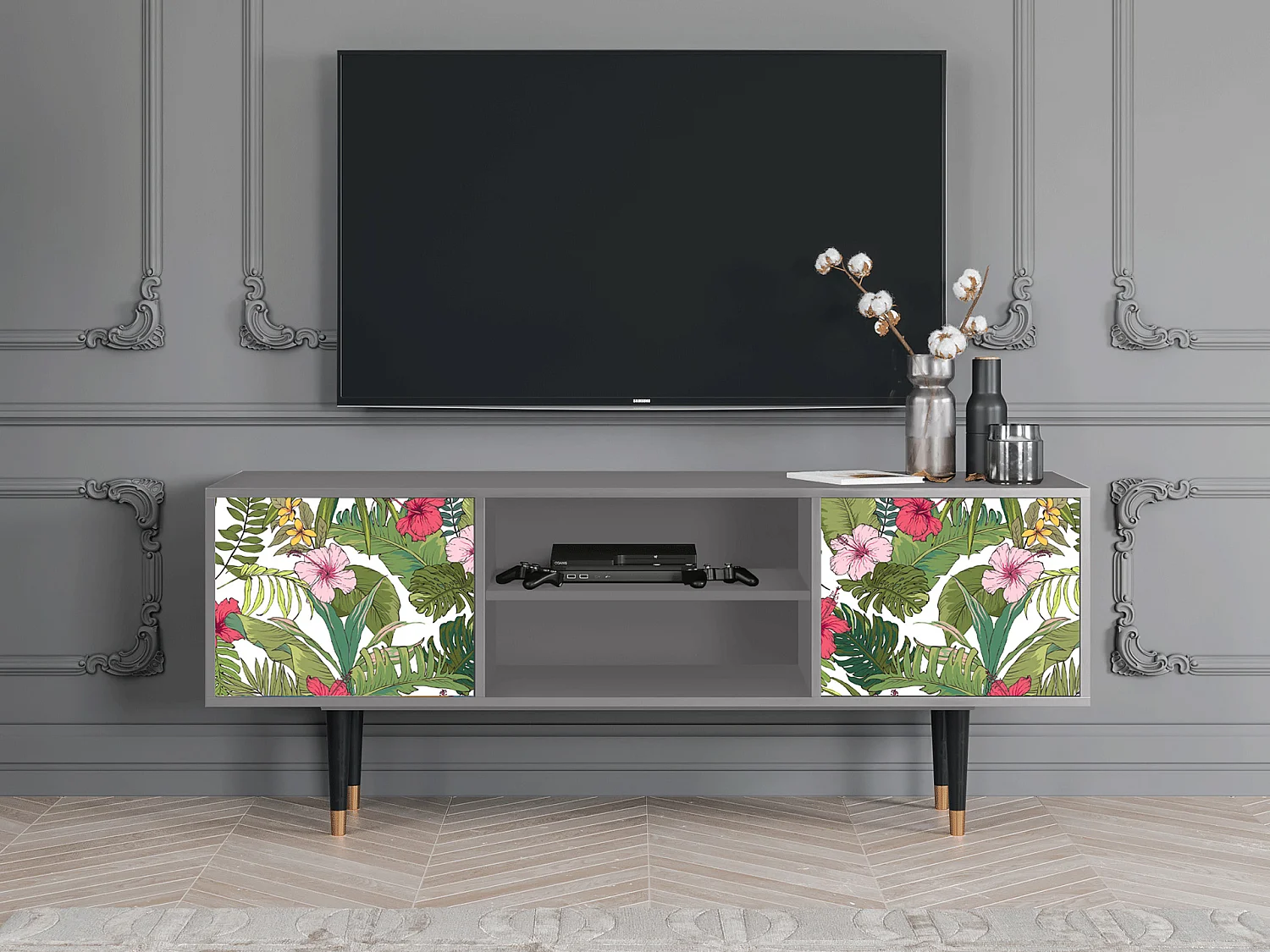 TV-meubel - 170х69х48 cm - T2 - Verdant Tropics, Grijs