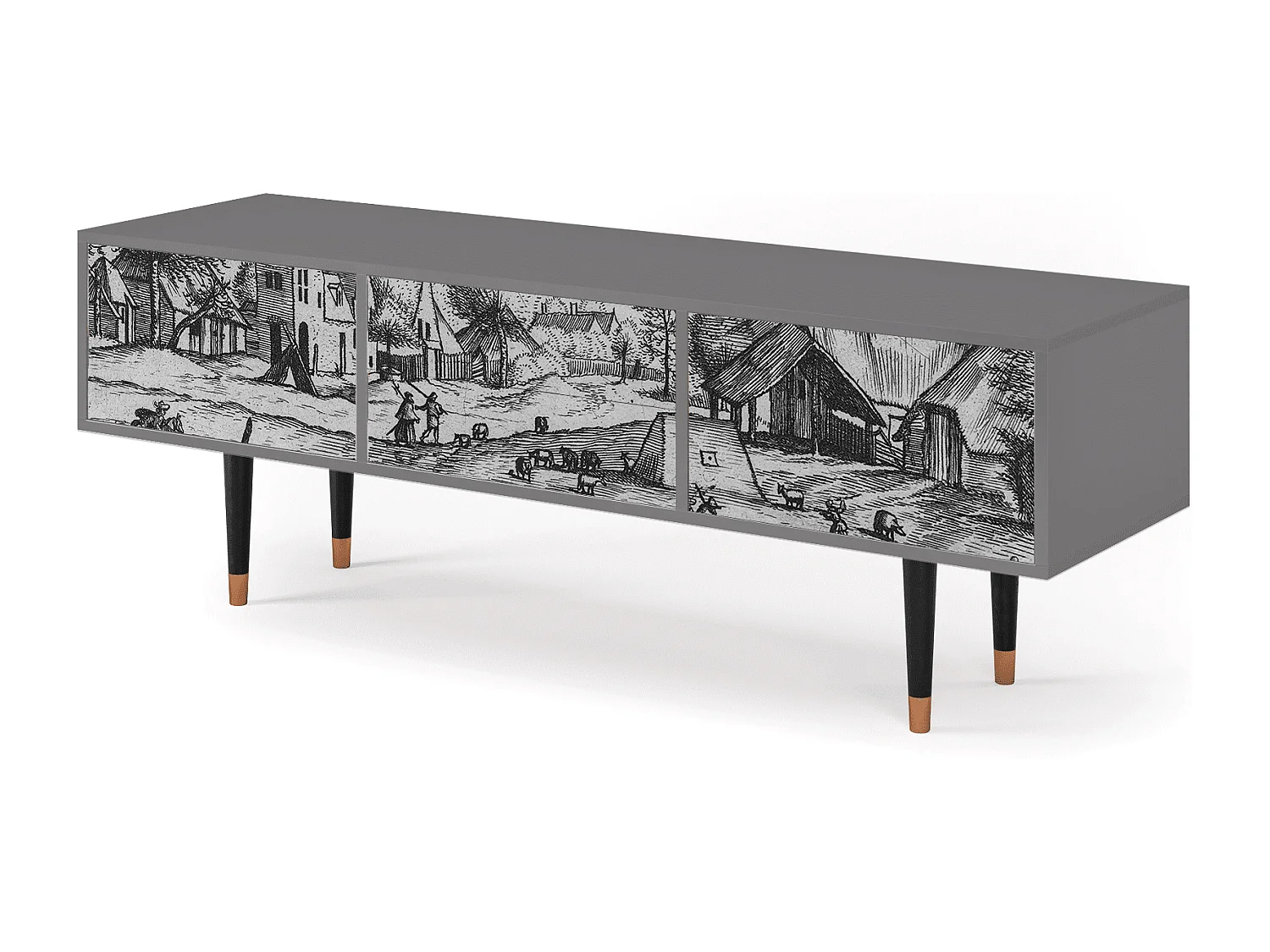 Szafka RTV - 170х59х48 cm - T4 - Country Village, Szary