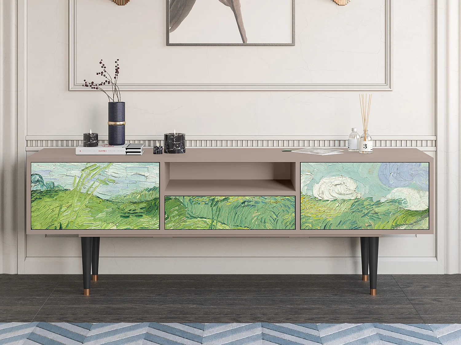 Meuble TV - 170х59х41 cm - T6 - Green Wheat Fields, Latte