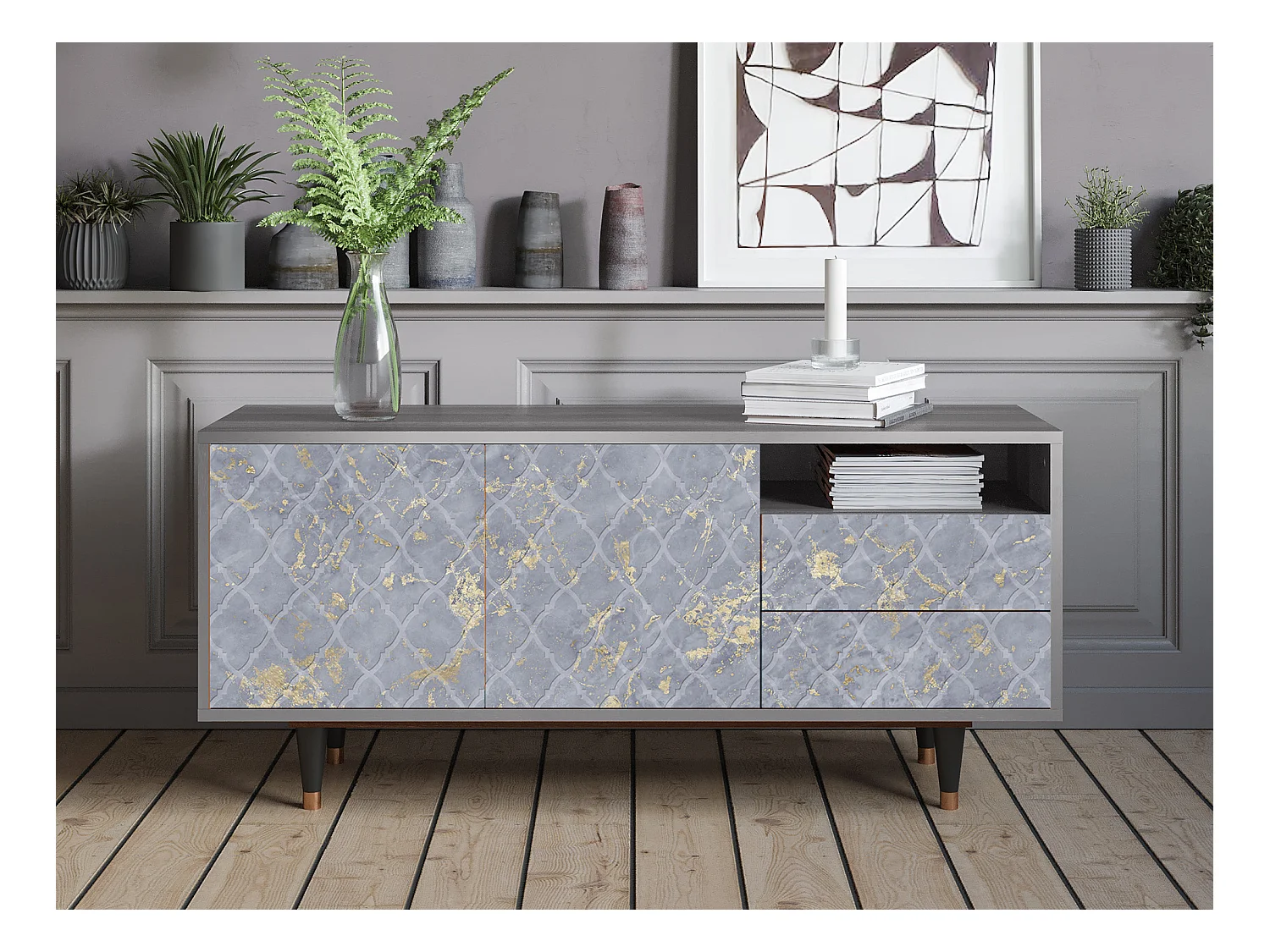 Meuble TV - 125х56х41 cm - T7 - Golden Smoke, Gris