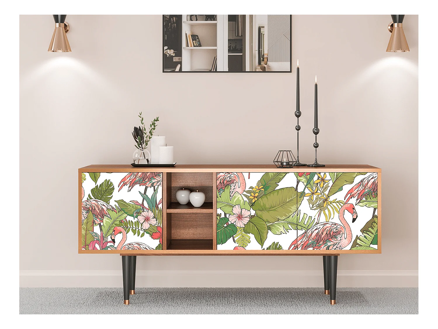 Meuble TV - 150х69х41 cm - T5 - Sweet Flamingo, Noyer
