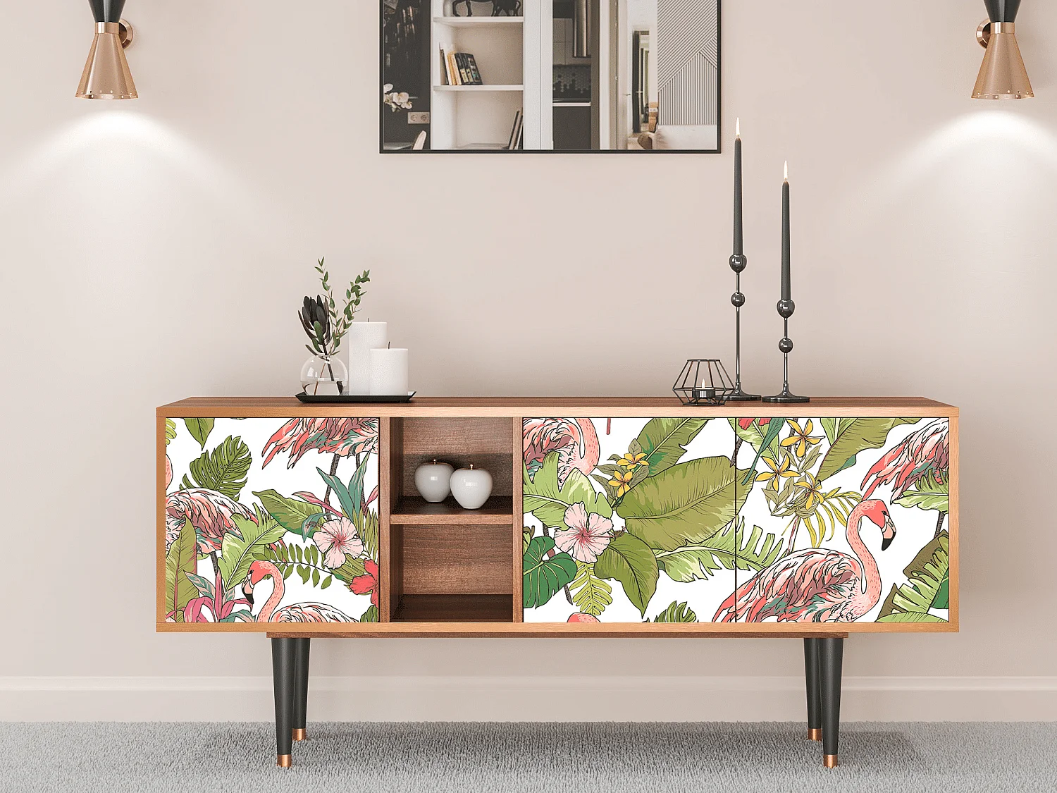 Meuble TV - 150х69х41 cm - T5 - Sweet Flamingo, Noyer