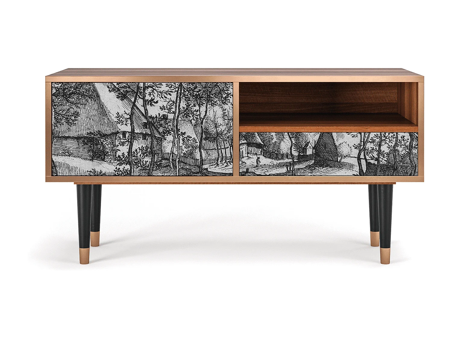 Meuble TV - 115х59х48 cm - T3 - Village Road, Noyer