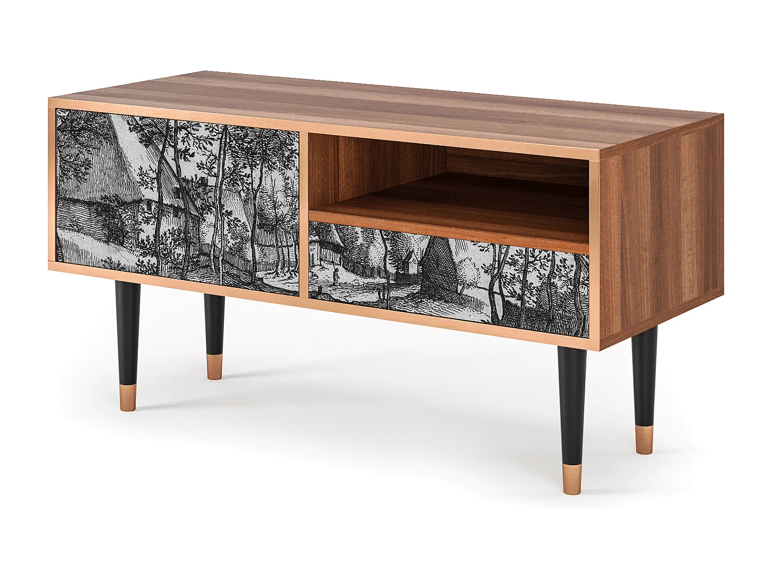 Meuble TV - 115х59х48 cm - T3 - Village Road, Noyer