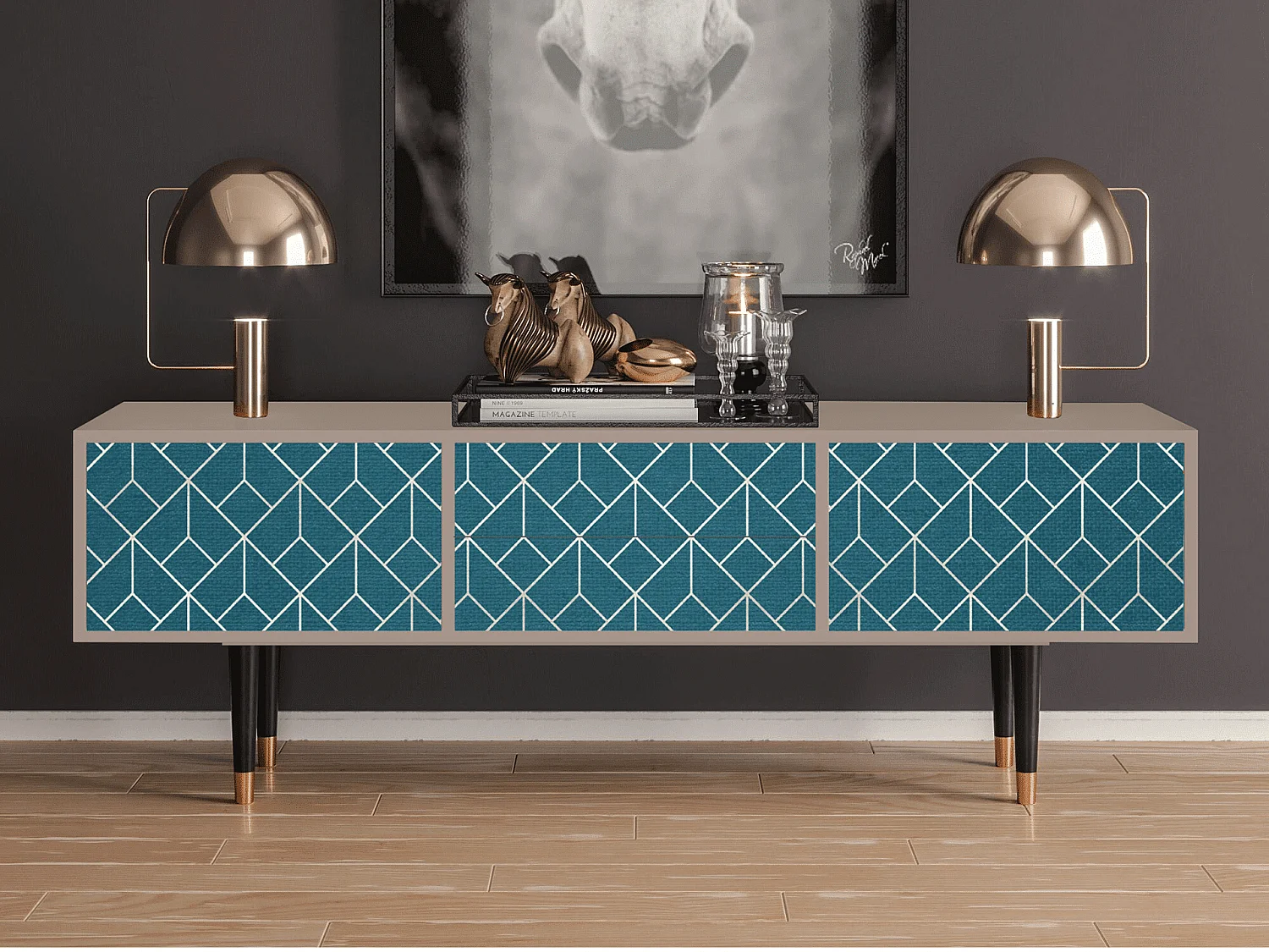 Meuble TV - 170х59х48 cm - T4 - Turquoise Geometry, Latte