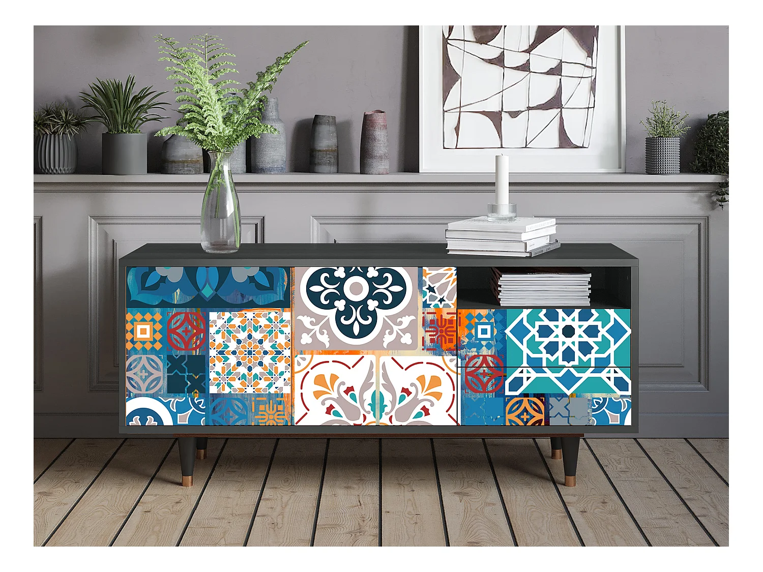 Meuble TV - 125х56х41 cm - T7 - Moroccan Market, Anthracite