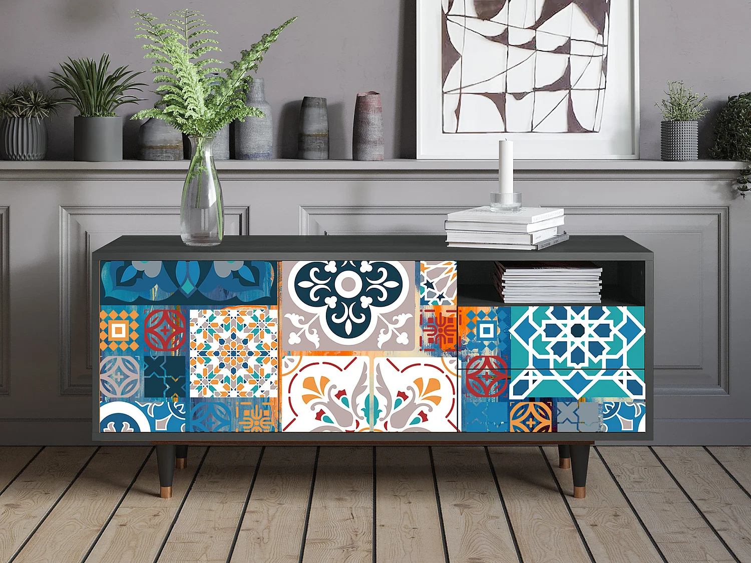 Meuble TV - 125х56х41 cm - T7 - Moroccan Market, Anthracite