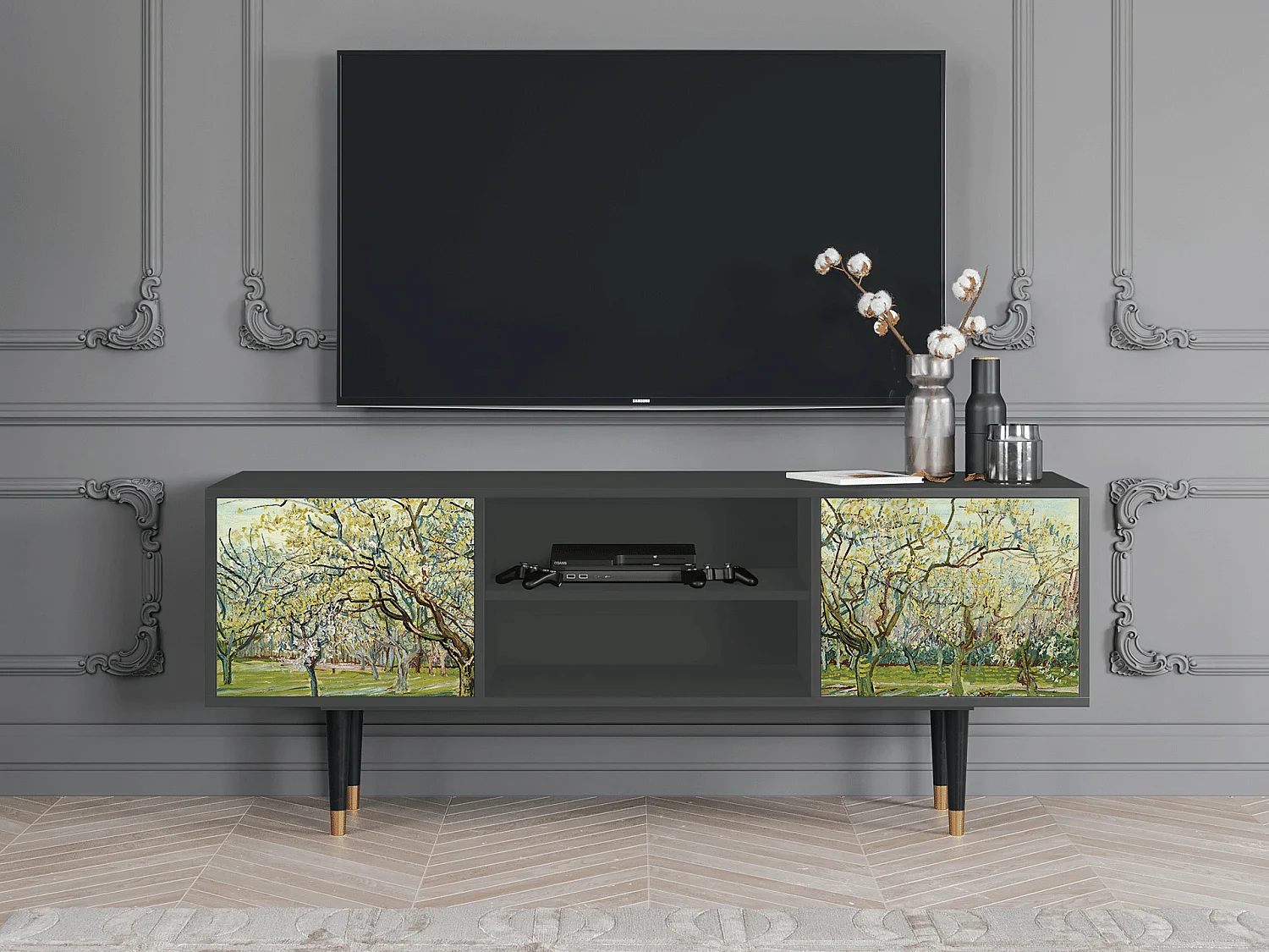 Mobile TV - 170х69х48 cm - T2 - The Bianco Orchard, Antracite