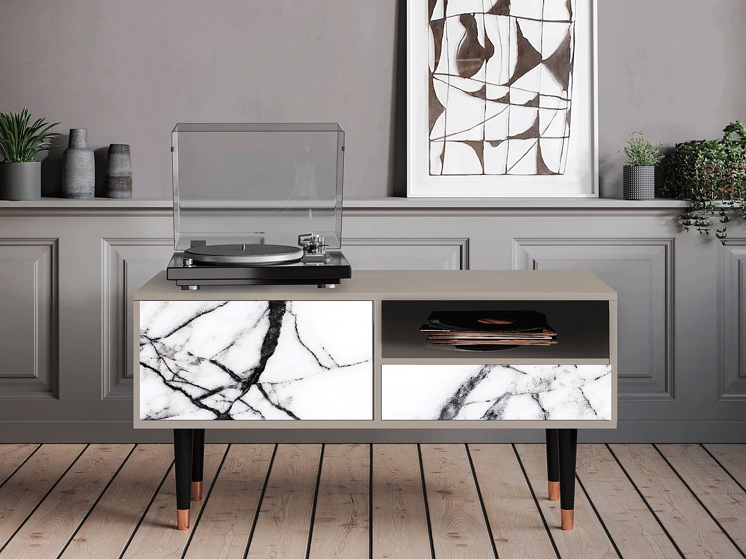 Szafka RTV - 115х59х48 cm - T3 - Raven Marble, Piaskowy