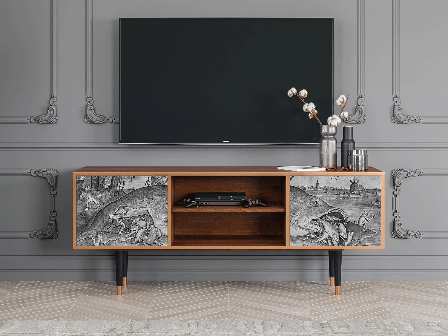 Meuble TV - 170х69х48 cm - T2 - Big Fish Eat Little, Noyer