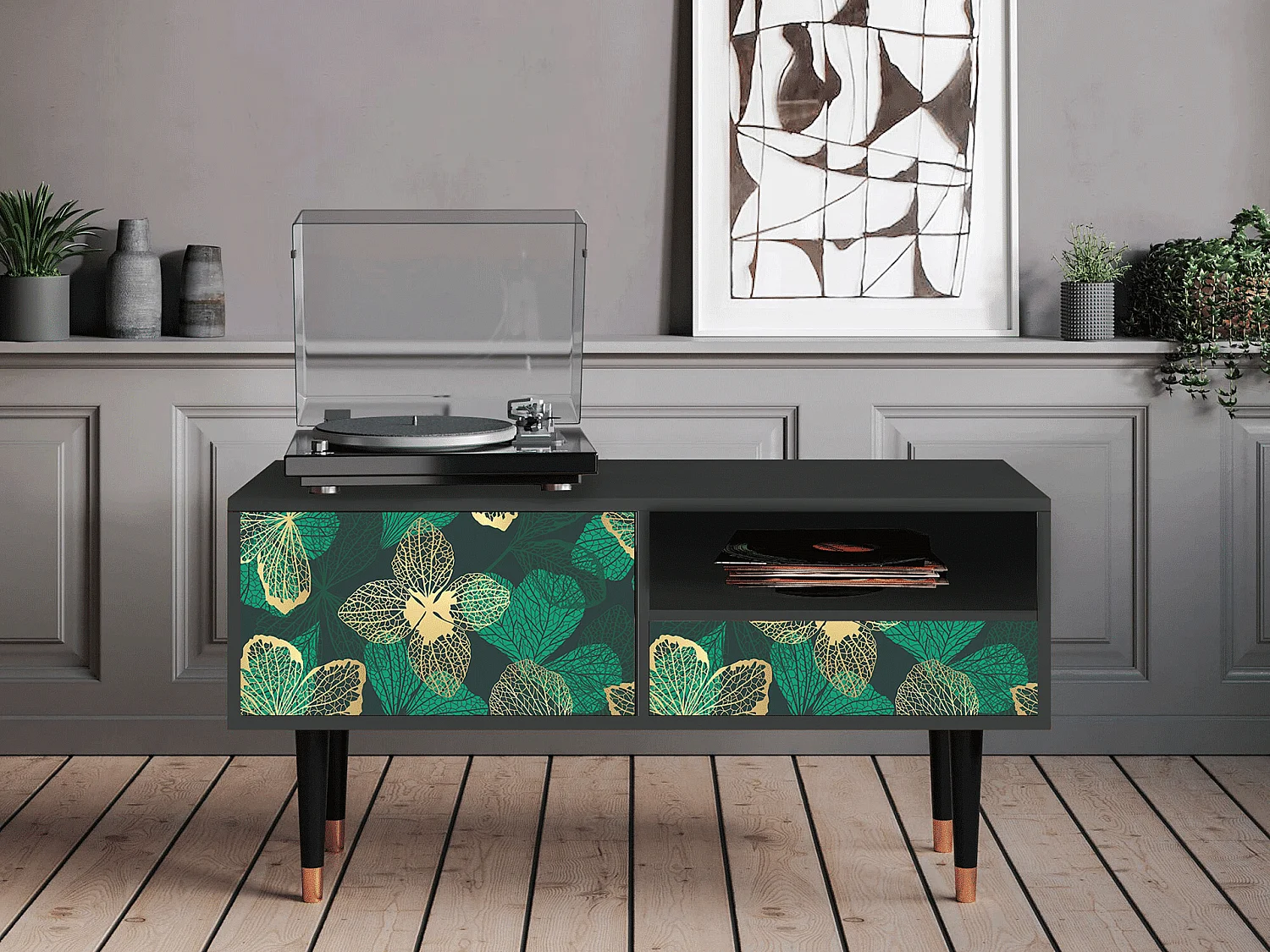 Meuble TV - 115х59х48 cm - T3 - Green Flower, Anthracite