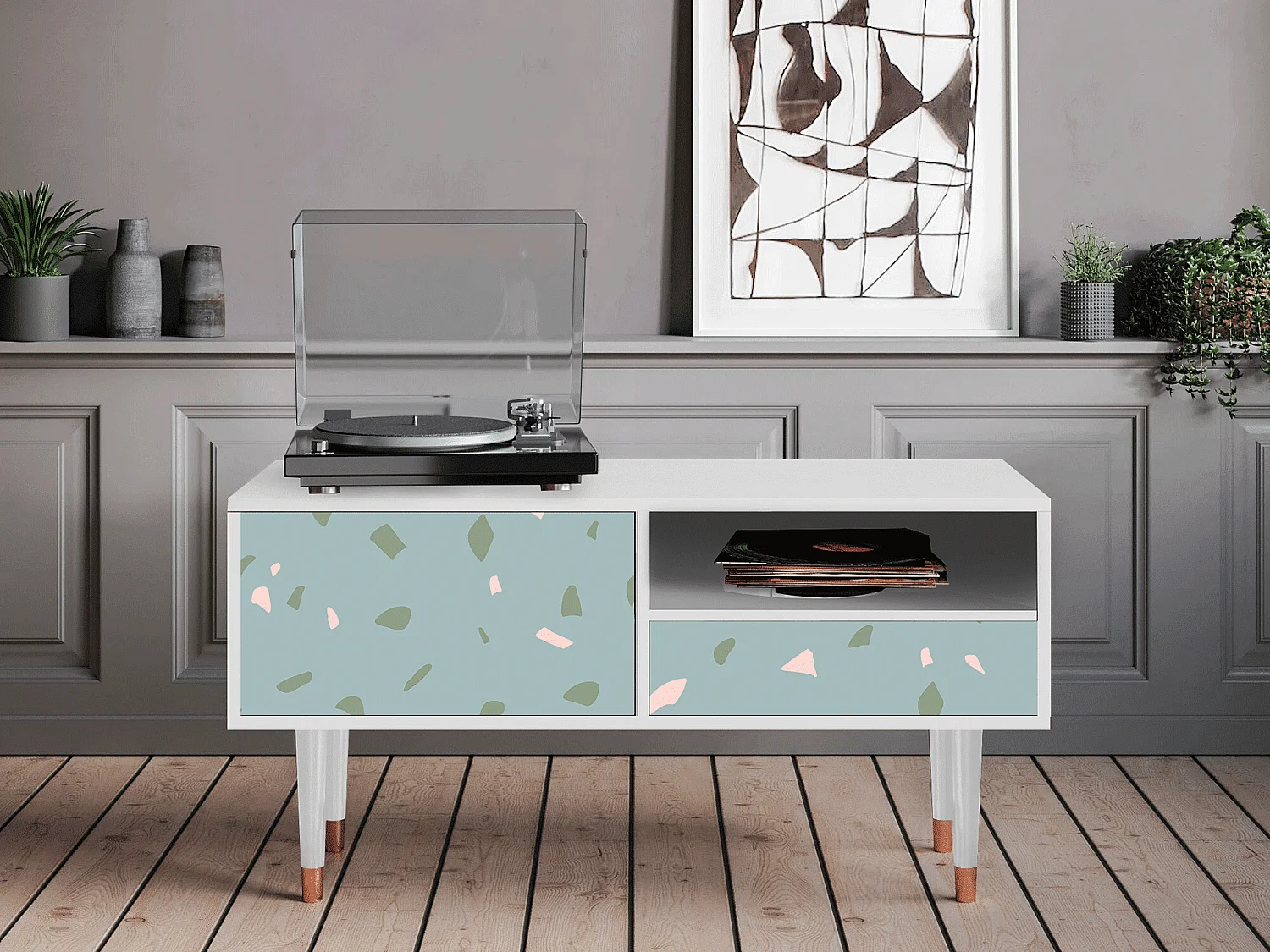 Mobile TV - 115х59х48 cm - T3 - Blue Drops, Bianco