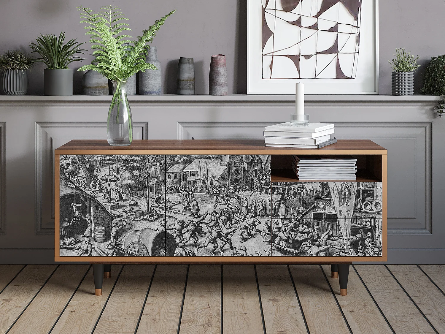 Meuble TV - 125х56х41 cm - T7 - The Festival of Saint, Noyer