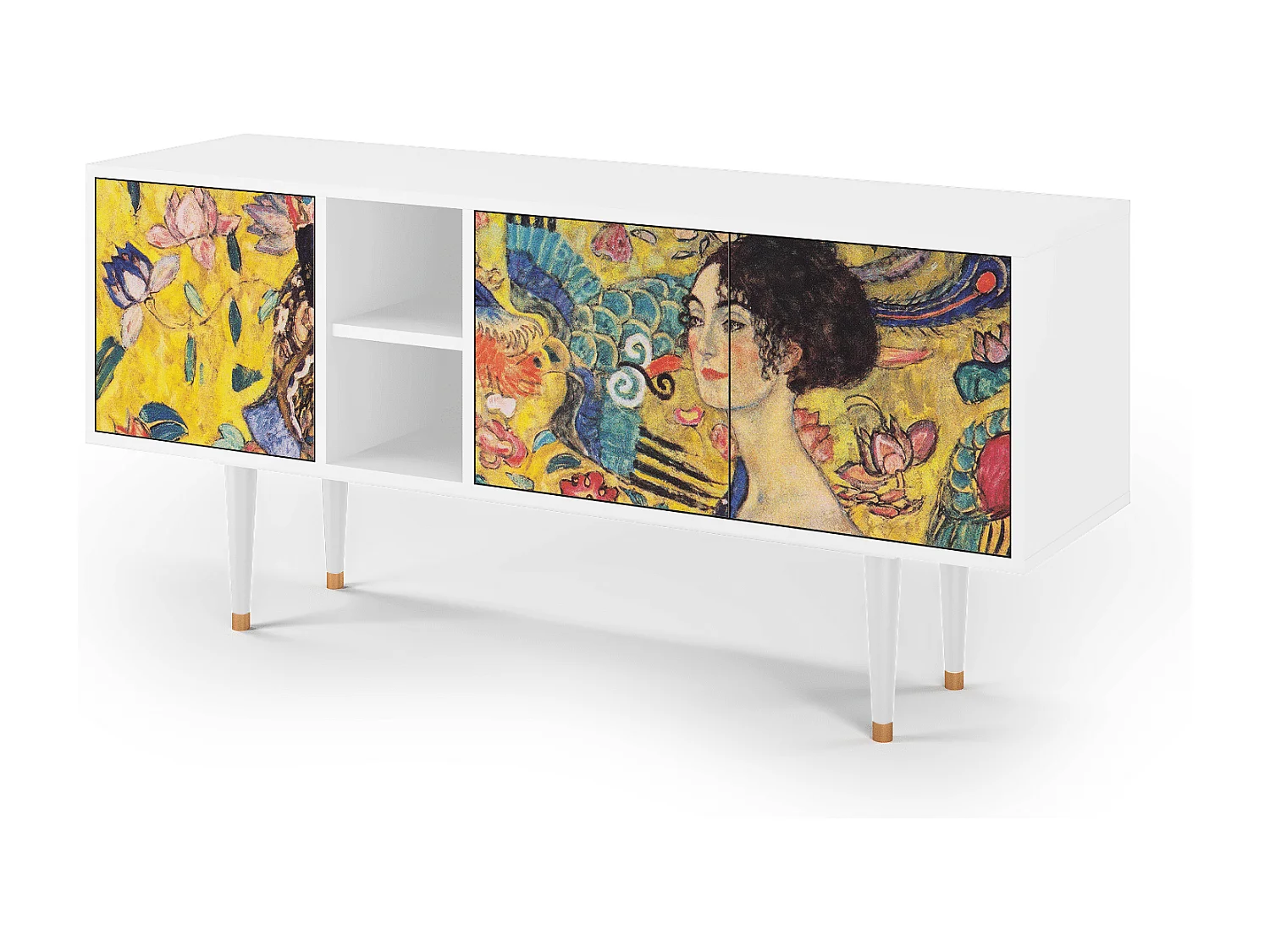 Mueble de TV - 150х69х41 cm - T5 - Lady with Fan by Klimt, Branco